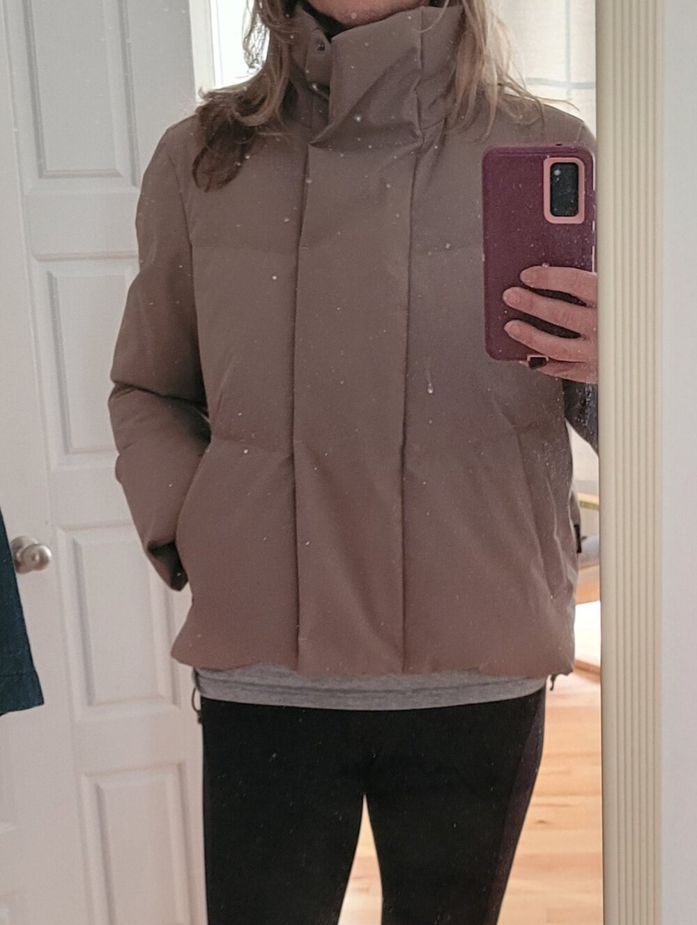 Frank & Oak Minimalist Short Puffer Jacket , Taupe, XS - Picture 13 of 16